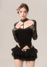 Black Lace Off-Shoulder Halter Top